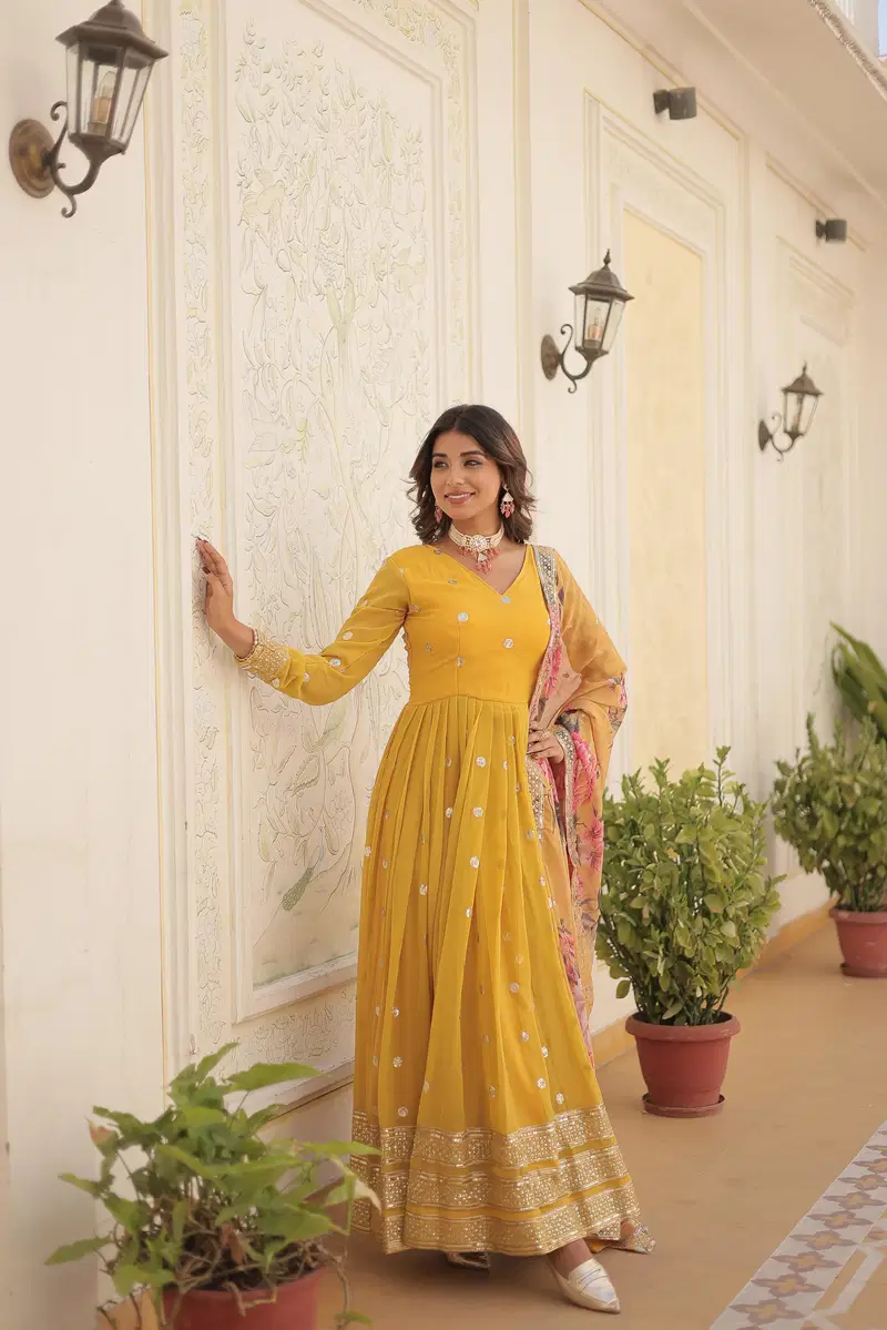 KA 1103 Embroidery Faux Georgette Gown With Dupatta Wholesale Price In Surat